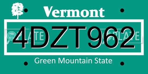 4DZT962 Vermont License Plate
