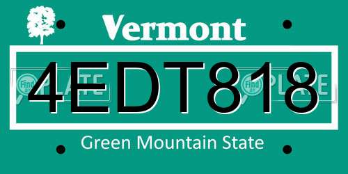 4EDT818 Vermont License Plate