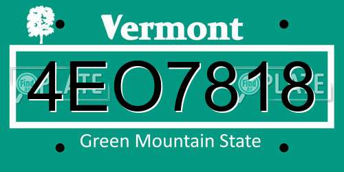4EO7818 Vermont License Plate