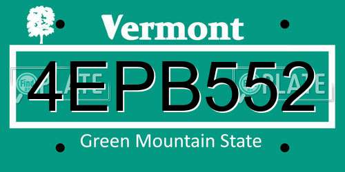 4EPB552 Vermont License Plate