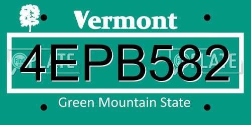 4EPB582 Vermont License Plate