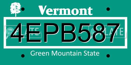 4EPB587 Vermont License Plate