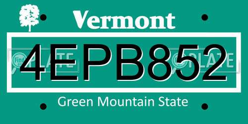 4EPB852 Vermont License Plate