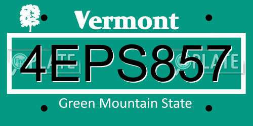 4EPS857 Vermont License Plate