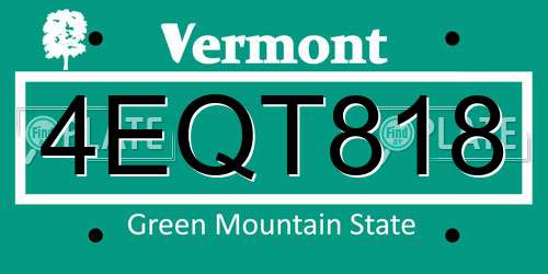 4EQT818 Vermont License Plate