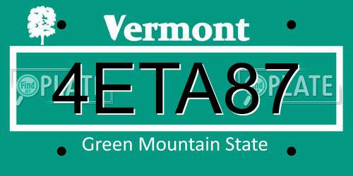 4ETA87 Vermont License Plate