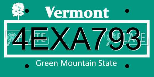 4EXA793 Vermont License Plate