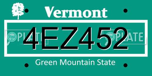4EZ452 Vermont License Plate