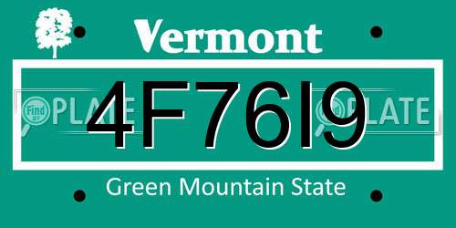 4F76I9 Vermont License Plate
