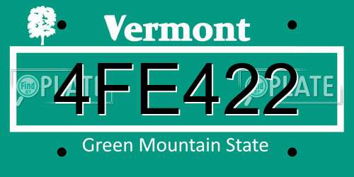 4FE422 Vermont License Plate