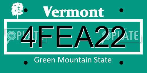 4FEA22 Vermont License Plate