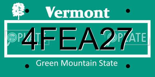 4FEA27 Vermont License Plate