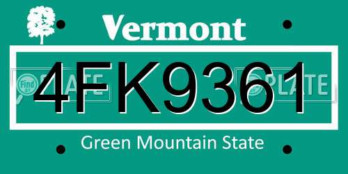 4FK9361 Vermont License Plate