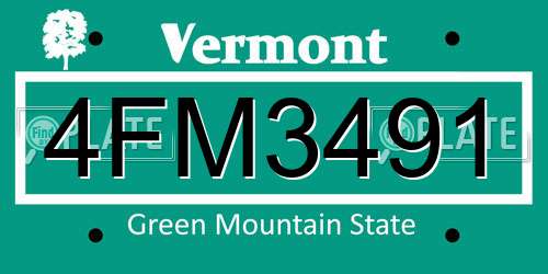 4FM3491 Vermont License Plate