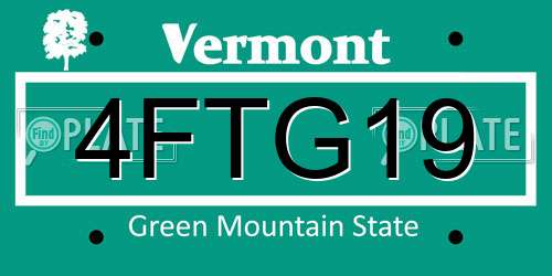 4FTG19 Vermont License Plate