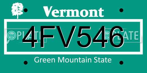 4FV546 Vermont License Plate