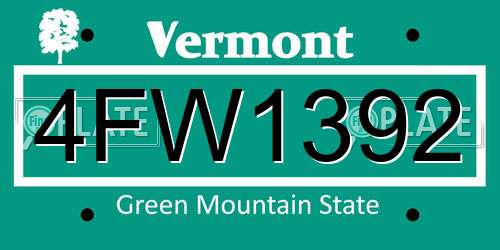 4FW1392 Vermont License Plate