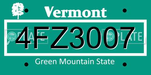 4FZ3007 Vermont License Plate