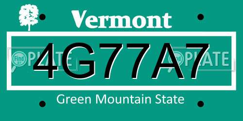 4G77A7 Vermont License Plate