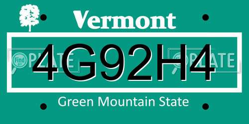 4G92H4 Vermont License Plate