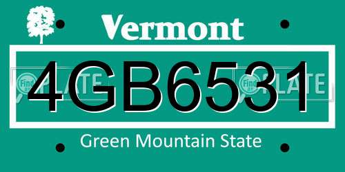 4GB6531 Vermont License Plate