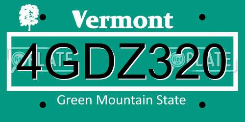 4GDZ320 Vermont License Plate