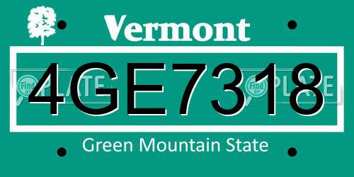 4GE7318 Vermont License Plate