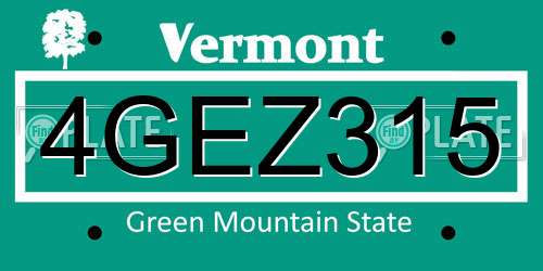 4GEZ315 Vermont License Plate