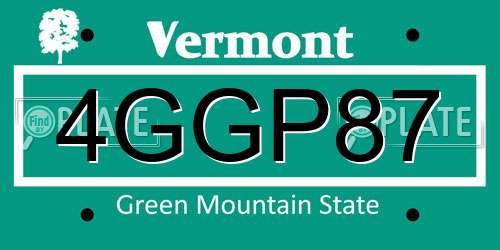 4GGP87 Vermont License Plate