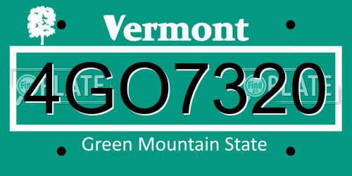 4GO7320 Vermont License Plate