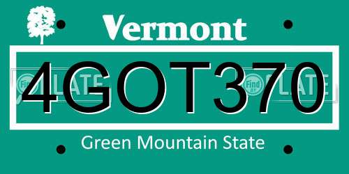 4GOT370 Vermont License Plate