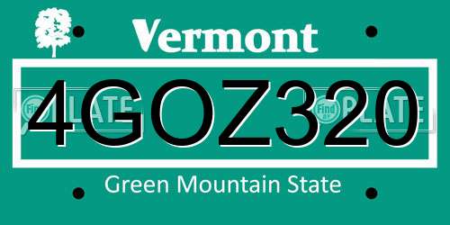 4GOZ320 Vermont License Plate
