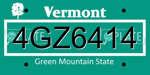4GZ6414 Vermont License Plate