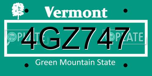 4GZ747 Vermont License Plate