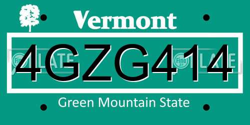 4GZG414 Vermont License Plate