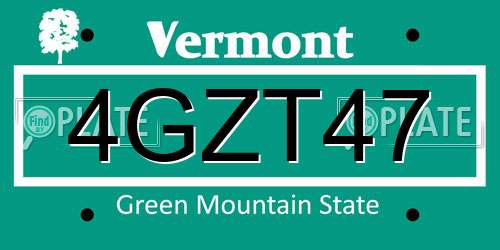 4GZT47 Vermont License Plate
