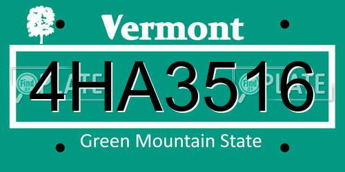 4HA3516 Vermont License Plate