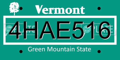 4HAE516 Vermont License Plate