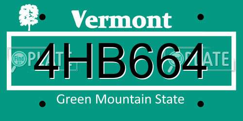 4HB664 Vermont License Plate