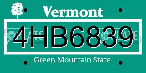 4HB6839 Vermont License Plate