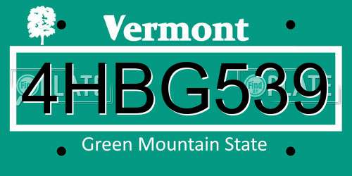 4HBG539 Vermont License Plate