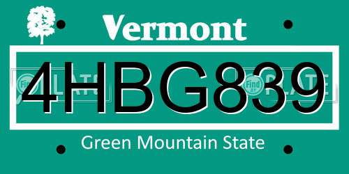 4HBG839 Vermont License Plate