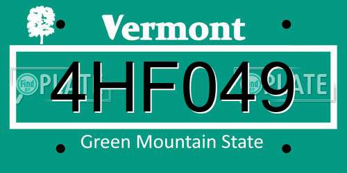 4HF049 Vermont License Plate