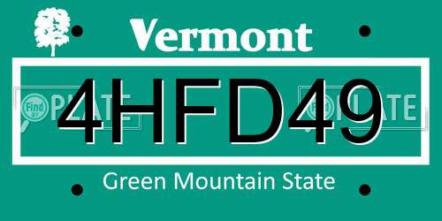 4HFD49 Vermont License Plate