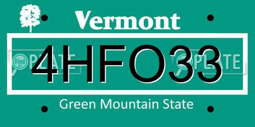 4HFO33 Vermont License Plate