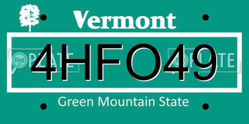 4HFO49 Vermont License Plate