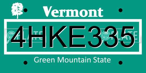 4HKE335 Vermont License Plate