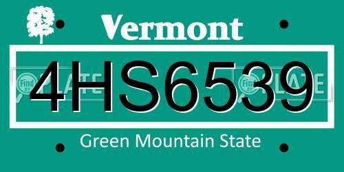 4HS6539 Vermont License Plate