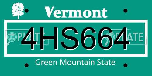 4HS664 Vermont License Plate