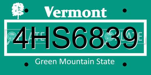 4HS6839 Vermont License Plate